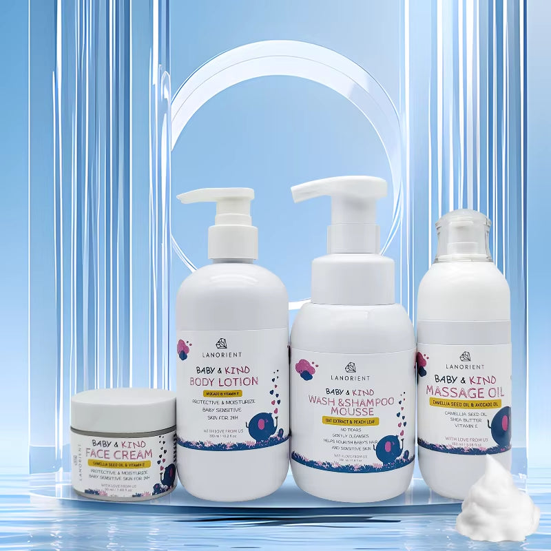 Private Label Baby Bath Products Organic Baby Skin Nourishing and Moisturizing 3-In-1 Body Wash Teen Baby Skin Care Set