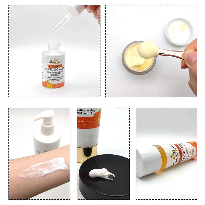 Customize Private Label Skin Care Set Skin Whitening Vitamin C Face Set Plants Acne-Aid Skin Care 5 Pcs Gift Set