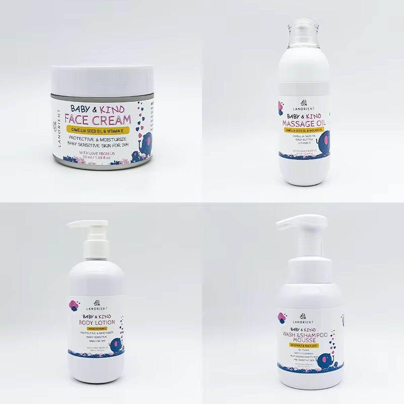 Private Label Baby Bath Products Organic Baby Skin Nourishing and Moisturizing 3-In-1 Body Wash Teen Baby Skin Care Set