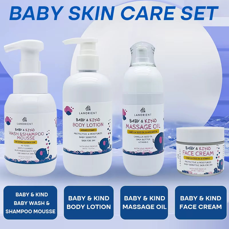 Private Label Baby Bath Products Organic Baby Skin Nourishing and Moisturizing 3-In-1 Body Wash Teen Baby Skin Care Set