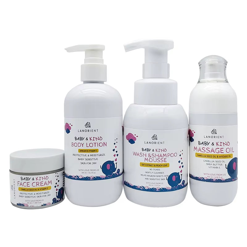 Private Label Baby Bath Products Organic Baby Skin Nourishing and Moisturizing 3-In-1 Body Wash Teen Baby Skin Care Set