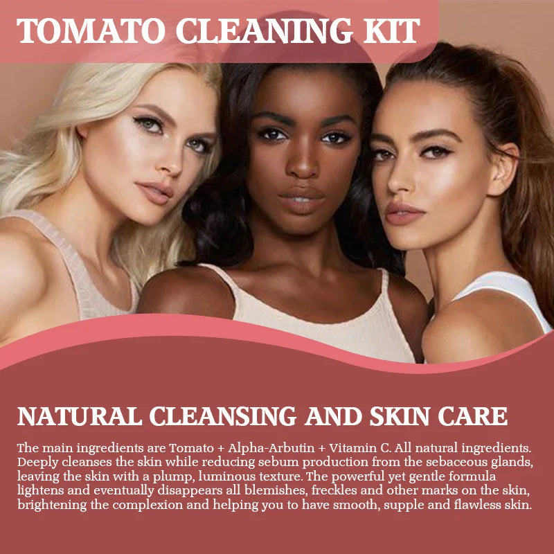 Private Label Luxury Korean Skin Care Products Vitamin C Skin Whitening Remove Dark Spots Brightening Tomato Skin Care Set