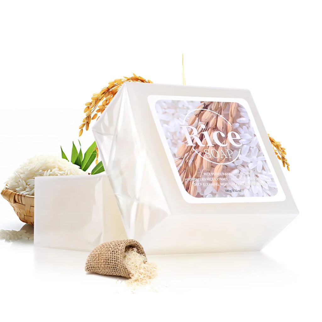 Handmade Rice Soap Collagen Whitening and Cleaning Facial Soap Moisturizing and Lightening Herbal Bath Soap Papaya Goat Milk