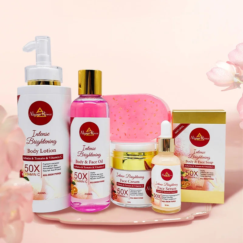 Private Label Luxury Korean Skin Care Products Vitamin C Skin Whitening Remove Dark Spots Brightening Tomato Skin Care Set