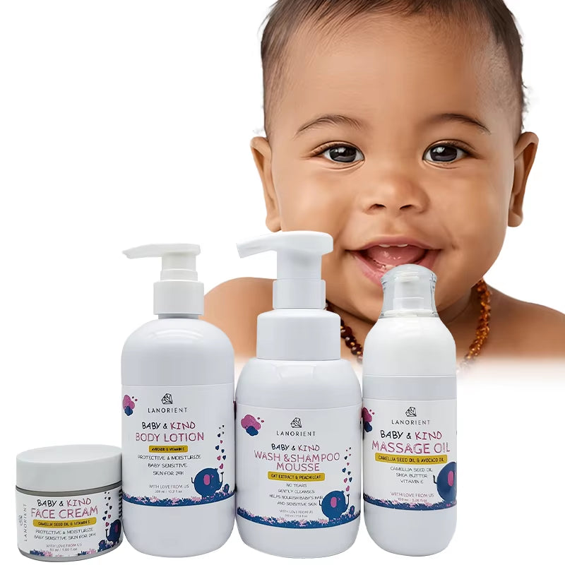 Private Label Baby Bath Products Organic Baby Skin Nourishing and Moisturizing 3-In-1 Body Wash Teen Baby Skin Care Set