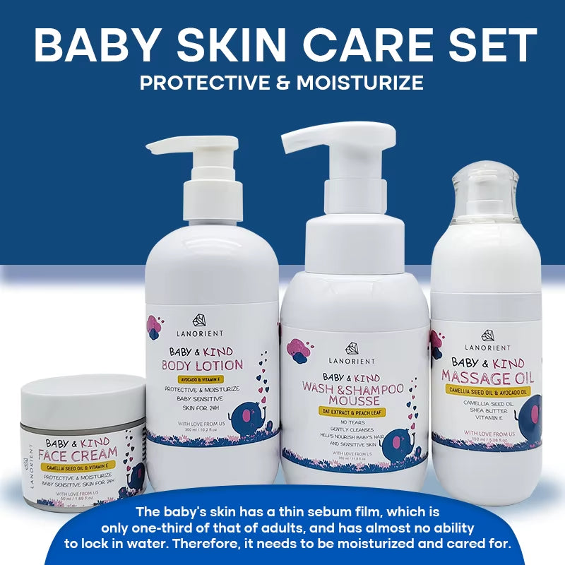 Private Label Baby Bath Products Organic Baby Skin Nourishing and Moisturizing 3-In-1 Body Wash Teen Baby Skin Care Set